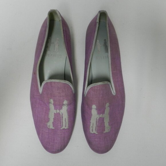 Hadleigh's Embroidered Top stitched purple flats slides Needlepoint Size Sz 37 7 - Picture 1 of 13